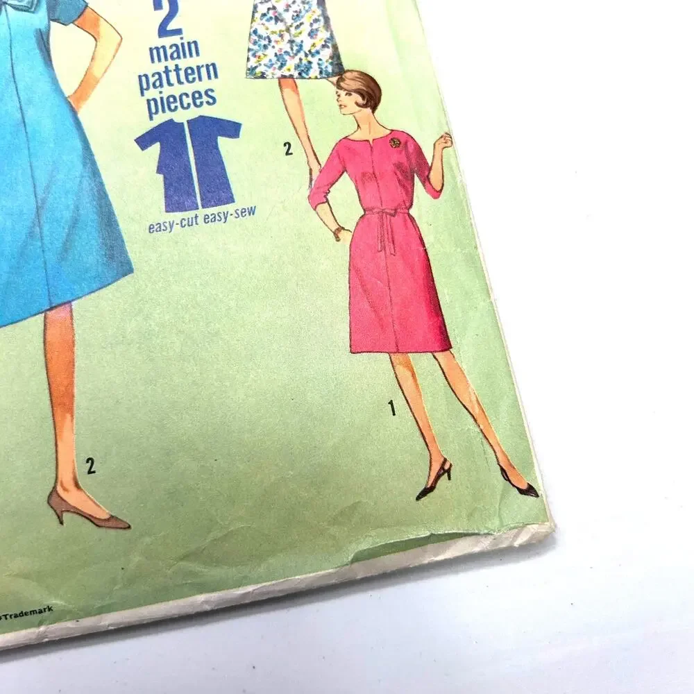 Simplicity Vintage 1965 Pattern #5985 Jiffy Raglan Sleeved Dress‎ Size 14.5